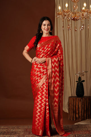 Red Georgette Silk Saree_Kumari Sarees