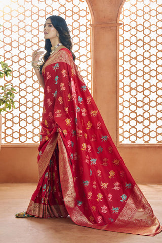 Red Pure Soft Banarasi Silk Saree