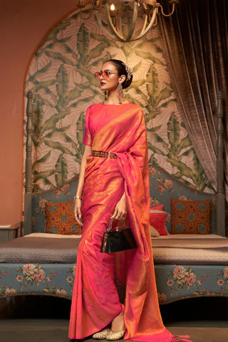 RED NYLON CHINON TWO - TONE WEAVING SAREE