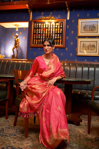 RED PURE SATIN WEAVING SILK SAREE