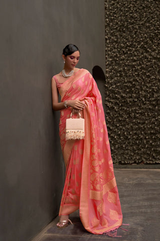 RED NYLON CHINON TWO - TONE WEAVING SAREE