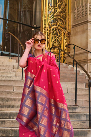 Red Handloom Weaving Khadi Silk Saree