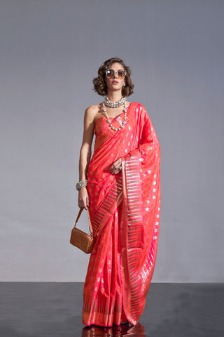 Red Handwoven Weaving Silk Saree