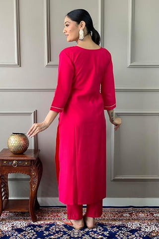 Red Pure Viscose Chanderi Embroidered Kurta Set_Kumari Sarees