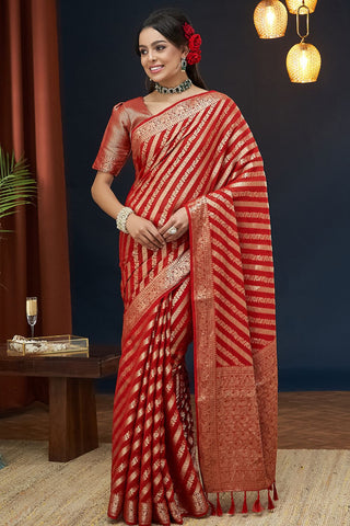 Red Pure Georgette Saree_Kumari Sarees