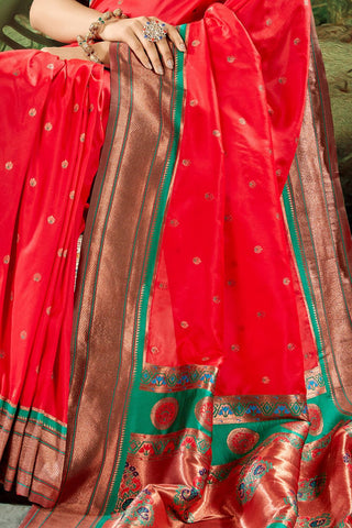 RED SOFT PESHWAI PAITHANI SILK