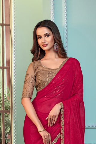 RED GEORGETTE SILK SAREE