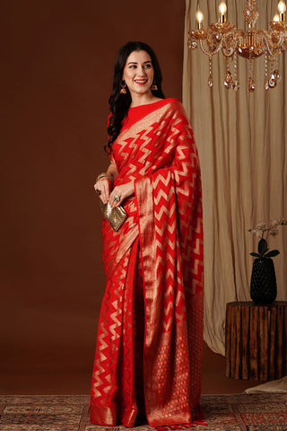Red Georgette Silk Saree_Kumari Sarees