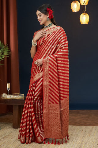 Red Pure Georgette Saree_Kumari Sarees