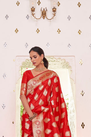 RED PURE SATIN WEAVING SILK SAREE