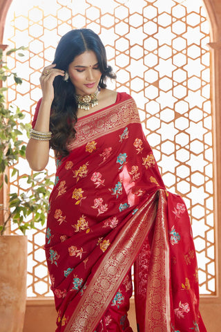 Red Pure Soft Banarasi Silk Saree