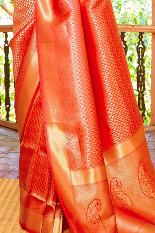 Red Handloom Weaving Saree