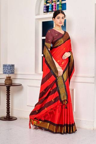 Red Paithni Cotton Silk Gold Weaving Border_Kumari Sarees