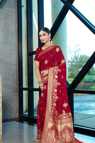 Red Crepe Georgette Saree_Kumari Sarees