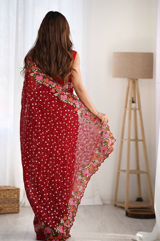 Red Soft Georgette Saree