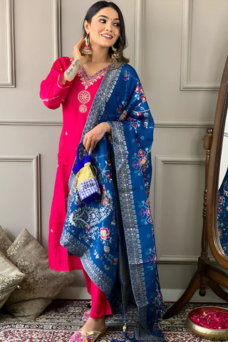 Red Pure Viscose Chanderi Embroidered Kurta Set_Kumari Sarees