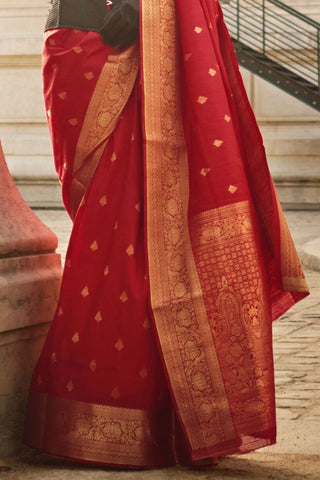 RED KHADDI HANDLOOM WEAVING SILK SAREE