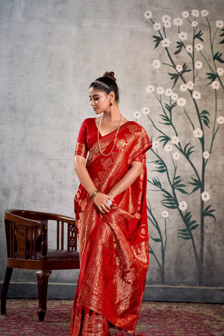 Red Pure Satin Silk Saree_Kumari Sarees