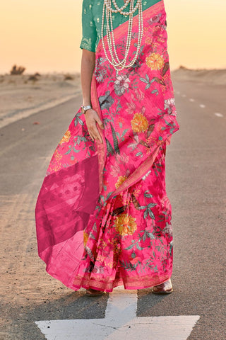 Pink Handwoven Tussar Silk Saree With Blouse