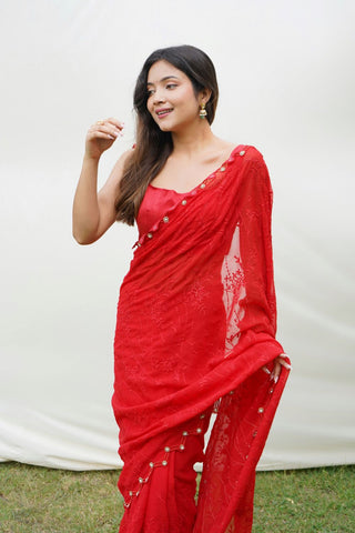 RED GEORGETTE SILK SAREE