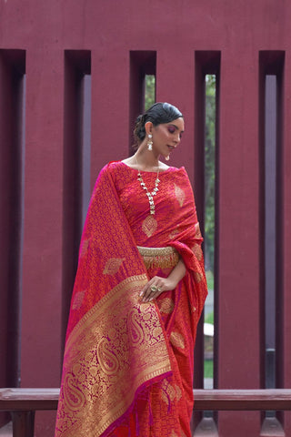 RED PURE SATIN WEAVING SILK SAREE