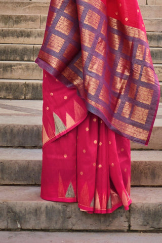 Red Handloom Weaving Khadi Silk Saree