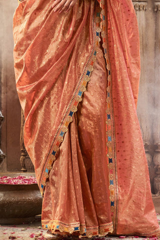 Red Pure Tissue With Beaufort Multicolored Lace Saree_Kumari Sarees