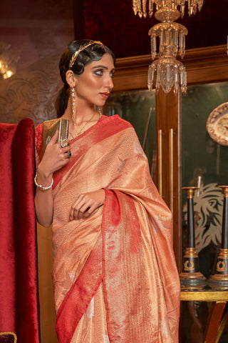 RED HANDLOOM WEAVING SILK SAREE