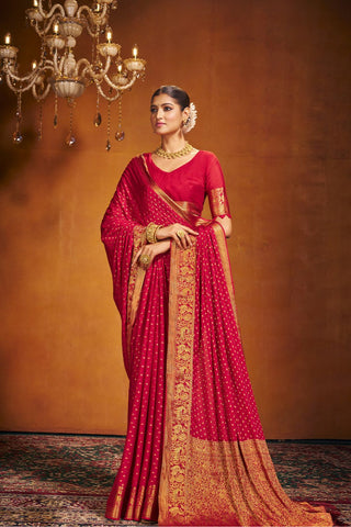 Red Chinon Silk Saree