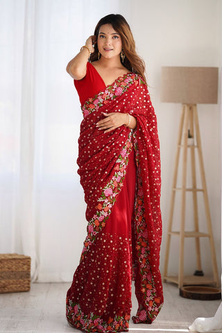 Red Soft Georgette Saree