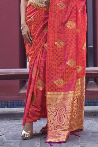 RED PURE SATIN WEAVING SILK SAREE