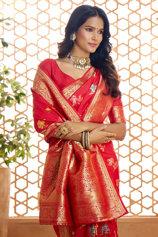 Red Pure Soft Banarasi Silk Saree