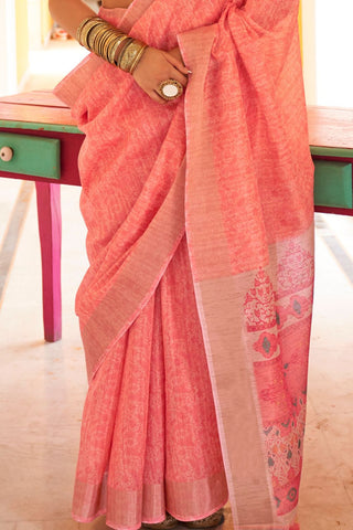 Red Handloom Tussar Silk Saree