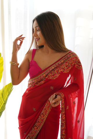 RED VISCOSE SAREE