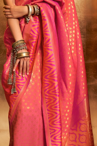 RED HANDLOOM WEAVING SILK SAREE