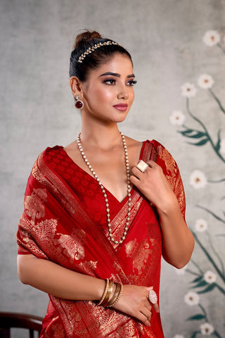Red Pure Satin Silk Saree_Kumari Sarees