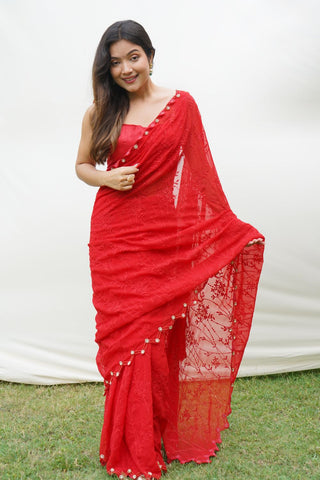 RED GEORGETTE SILK SAREE