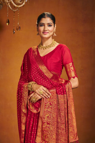Red Chinon Silk Saree