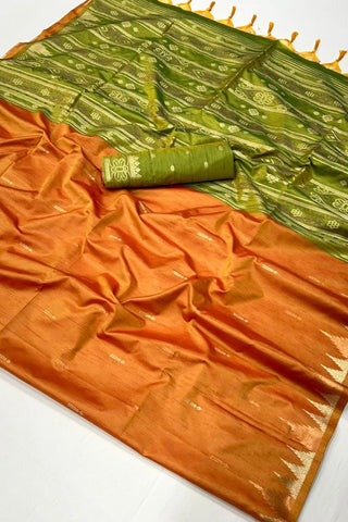 Red Tussar Handloom Weaving Silk Saree