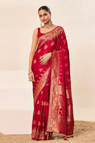 Red Satin Silk Saree_Kumari Sarees