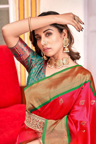 RED SOFT PESHWAI PAITHANI SILK SAREE