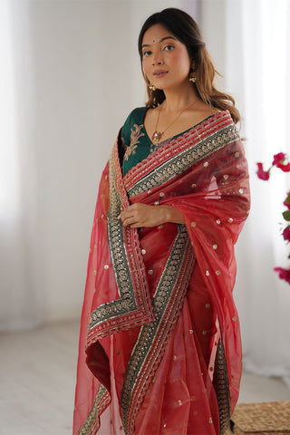 Red Banarasi Crush Silk Saree