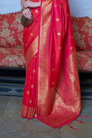 RED MOSS WEAVE HANDLOOM WEAVING SILK SAREE