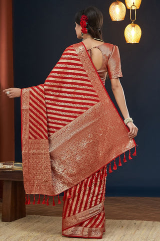 Red Pure Georgette Saree_Kumari Sarees