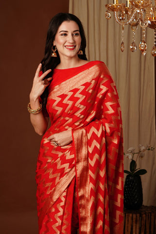 Red Georgette Silk Saree_Kumari Sarees