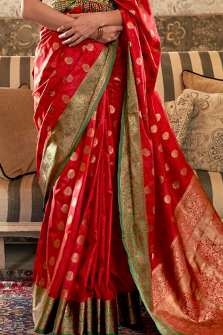 Red Handloom Weaving Saree_Kumari Sarees