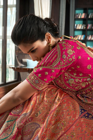 Red Banarasi Silk Lehenga with Zarkan Codding Work