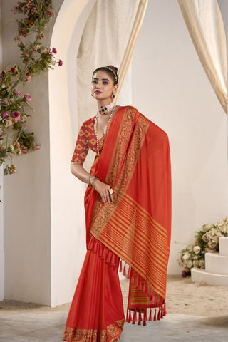 Red Pure Silk Creep Saree