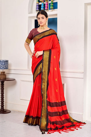 Red Paithni Cotton Silk Gold Weaving Border_Kumari Sarees