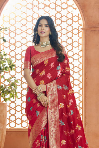 Red Pure Soft Banarasi Silk Saree